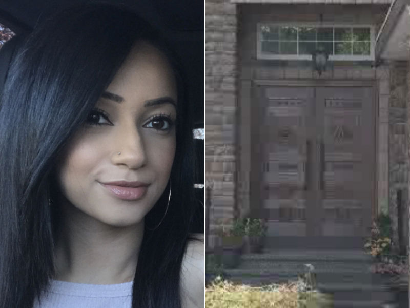 Kiran Dhesi, left, and at right, a Newton home that police executed a search warrant on two days after the Surrey teen's body was found.