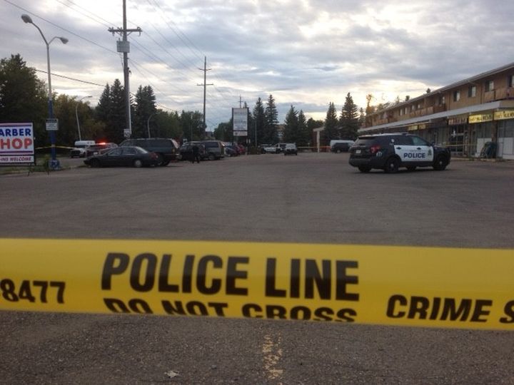 Edmonton police taped off a strip mall at 132 Avenue and 113A Street on Monday night.