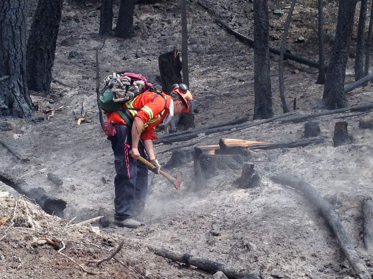 BC Wildfire Service fire fighter at work during the summer of 2018 on one of the province's many forest fires.