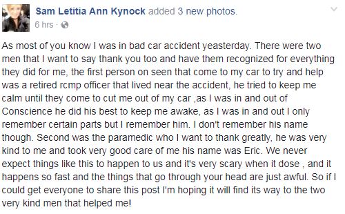 A Facebook post by Sam Letitia Ann Kynock has already been shared more than 200 times.