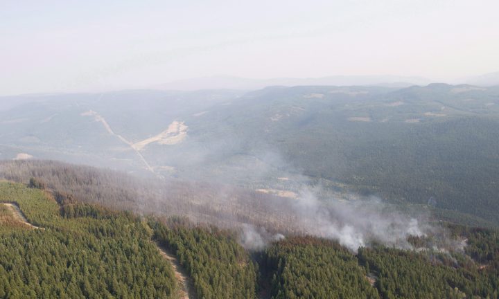 The Philpot Road wildfire is seen along a hillside just outside of Kelowna, B.C., on August 28, 2017.