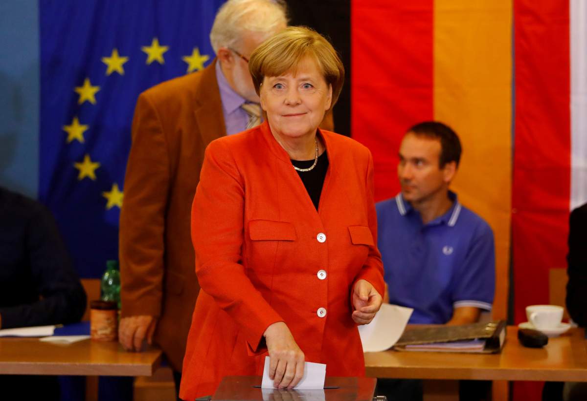 German Chancellor and leader of the Christian Democratic Union CDU Angela Merkel votes in the general election (Bundestagswahl) in Berlin, Germany, September 24, 2017. 