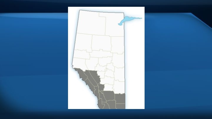 A map of Alberta showing areas under an air quality advisory as of 3:15 p.m. on Sept. 9, 2017.