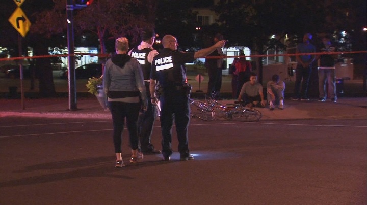 Montreal police investigate   collision between a cyclist and a vehicle in Montreal's Plateau-Mont-Royal Borough. Sunday, Sept. 24, 2017.