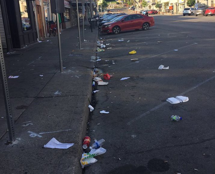 Downtown Guelph was left littered with garbage Sunday morning following Homecoming celebrations.
