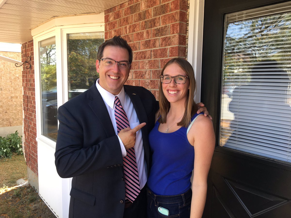 Guelph Mayor Cam Guthrie meets with Katie McLean to thank her for cleaning up the mess left behind by homecoming partygoers.