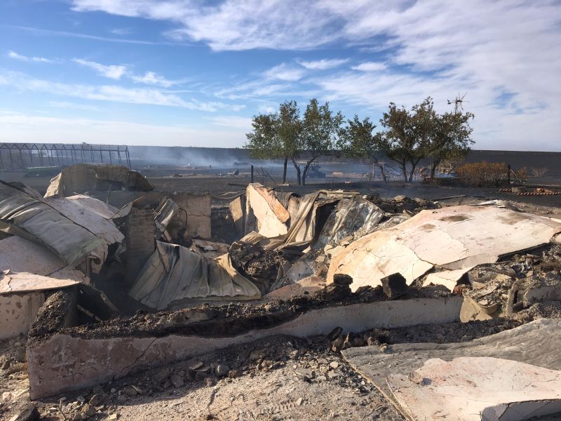 The devastation caused by a fire in southeastern Alberta south of Oyen near the Saskatchewan border on Tuesday, Sept. 12, 2017. 