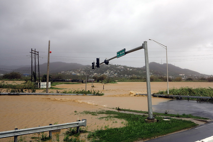 Flooded roads are seen in Fajardo as Hurricane Maria hits Puerto Rico on September 20, 2017.