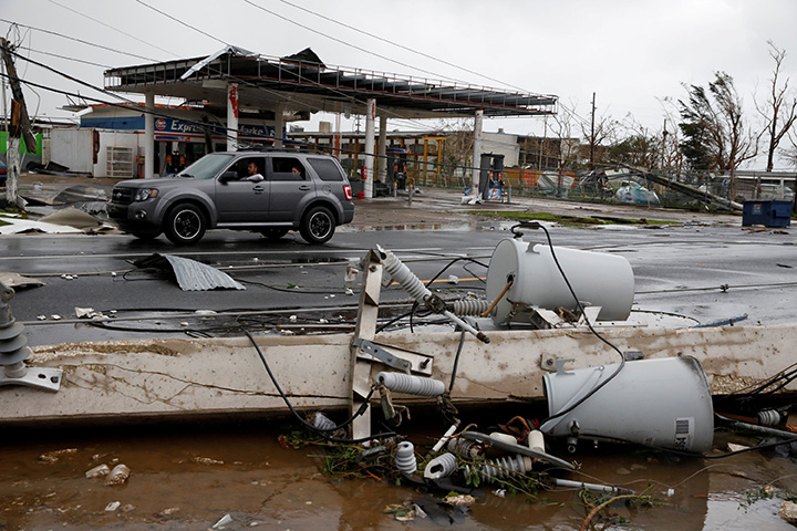 Damaged hydro boxes are seen after the area was hit by Hurricane Maria in Guayama, Puerto Rico September 20, 2017.