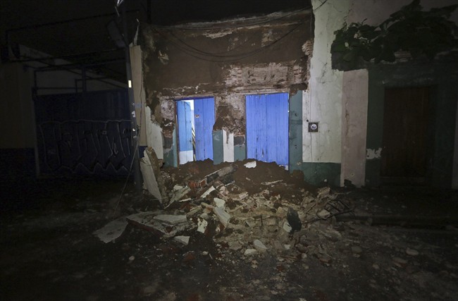 Debris from a collapsed wall sits in Oaxaca, Mexico, after an earthquake early Friday, Sept. 8, 2017.