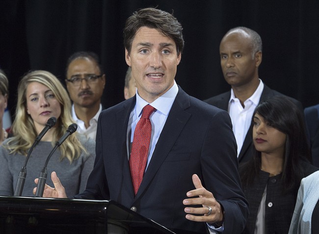 Prime Minister Justin Trudeau fields questions after the Liberal cabinet meeting in St. John's, N.L. on Wednesday, Sept. 13, 2017.