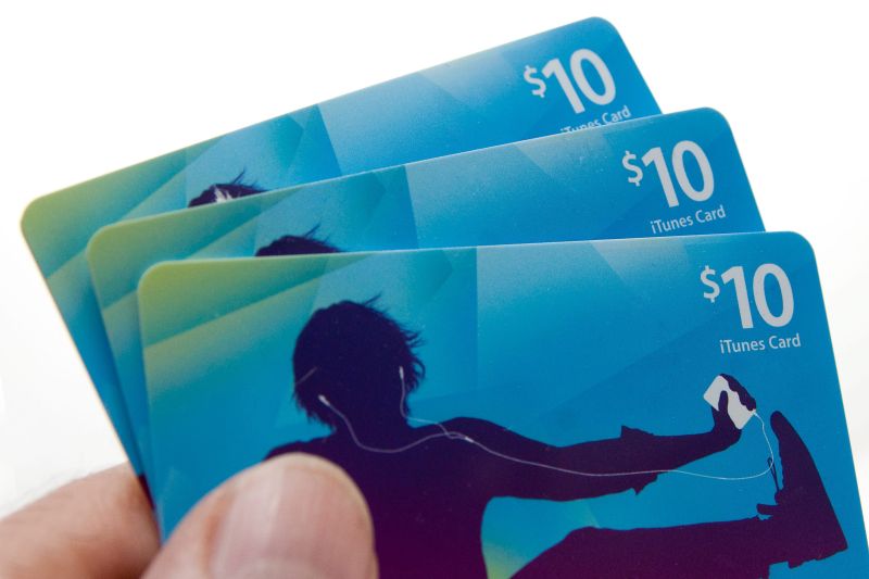 Three $10 iTunes gift cards.