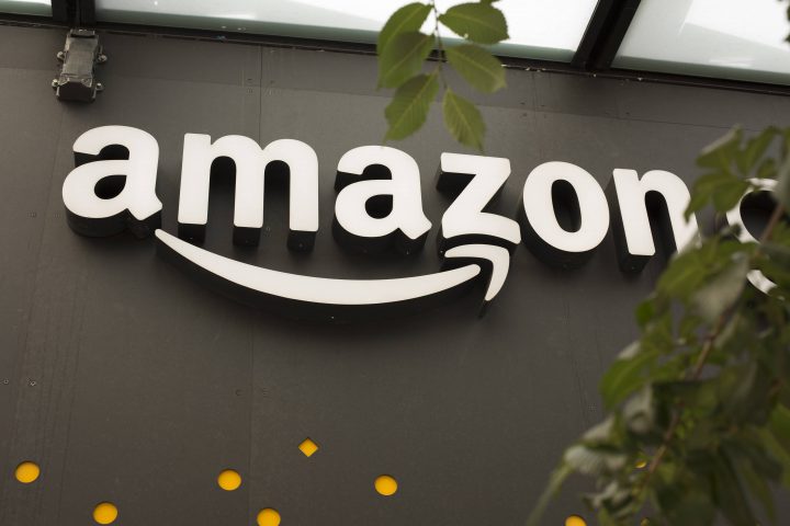 A portion of the sign advertising Amazon Go is seen outside the grocery store's location on June 16, 2017 in Seattle, Washington.