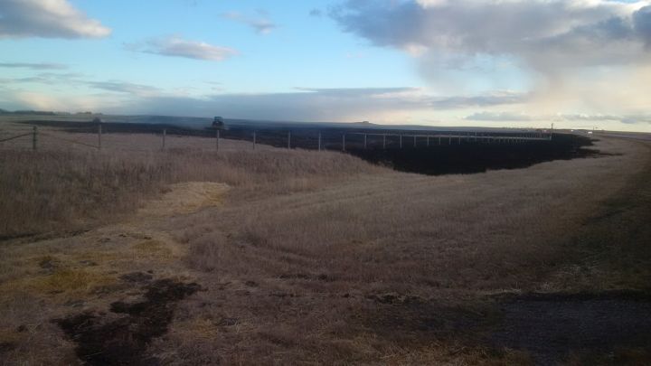 RCMP say a grass fire northeast of Calgary was ignited due to a cigarette butt on Oct. 29, 2017.