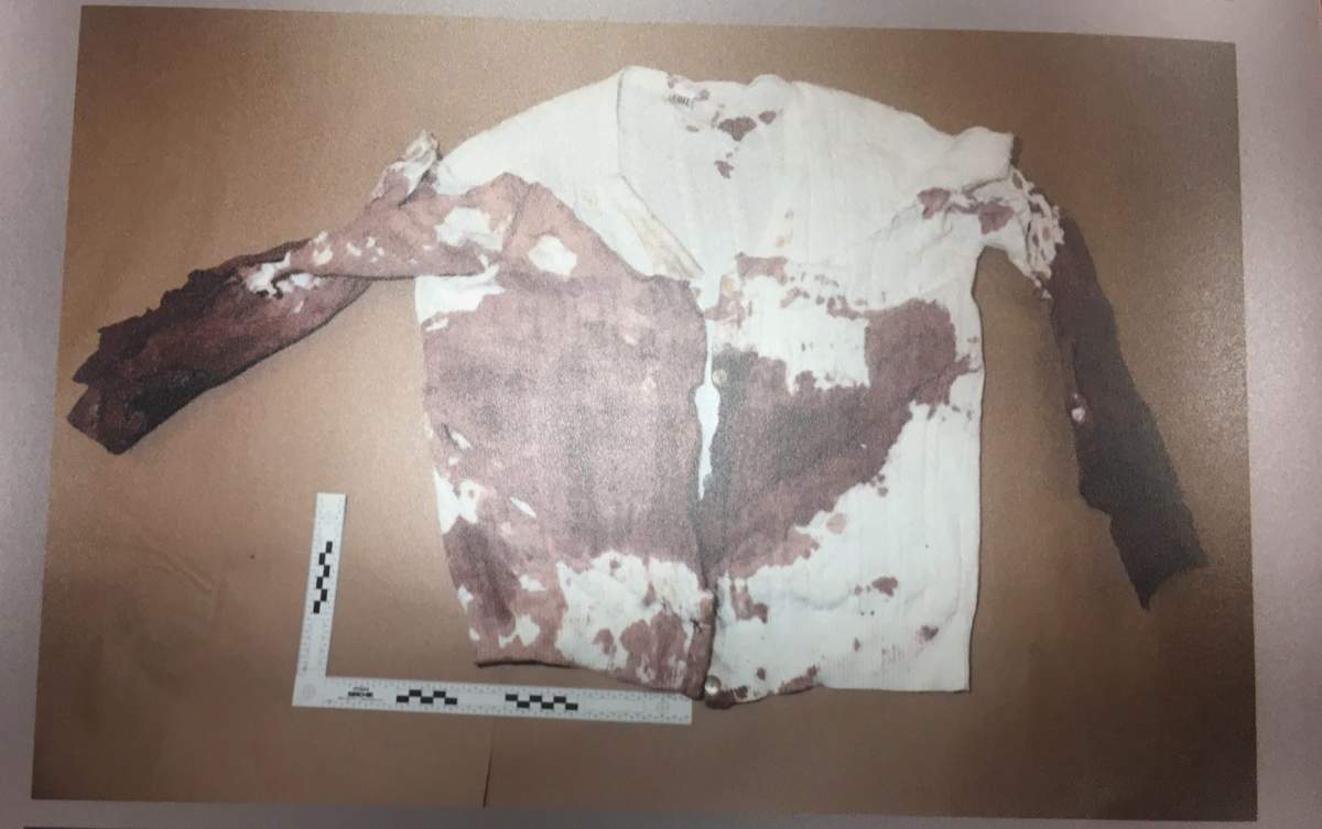 Maria Mitousis’ blood-soaked shirt was shown in Manitoba courts during the Guido Amsel case.