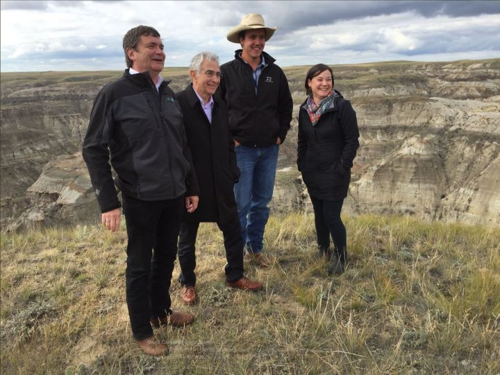 Alberta Agriculture Minister Oneil Carlier tweeted this photo taken in September 2016 near Medicine Hat, remembering a meeting with Hargrave: (left to right) Carlier, Speaker of the House Bob Wanner, firefighter James Hargrave and Environment Minister Shannon Phillips.