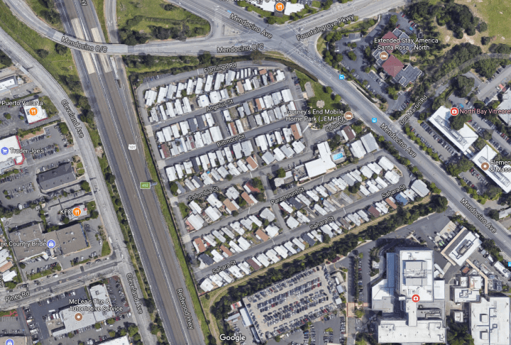 A view of what the Journey’s End mobile home park looked like before the wildfires.