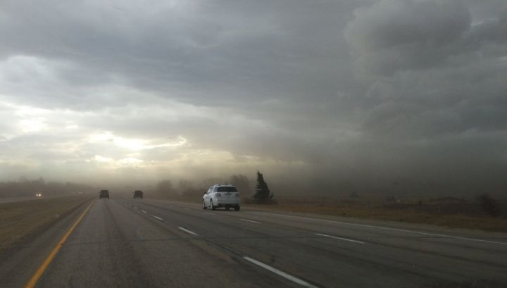 Powerful wind gusts pass through Blackfalds, Alta. on Oct. 17, 2017.