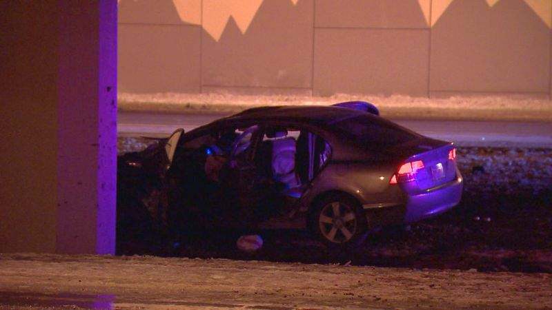 Emergency crews respond to a collision on Stoney Trail S.E. and Peigan Trail S.E. at around 11 p.m. on Monday, Oct. 2, 2017. 