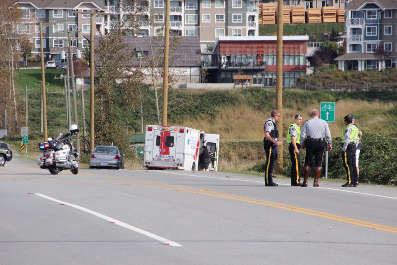 Surrey RCMP investigate the scene of a hit-and-run involving a cyclist in the 16000 block of 64th Avenue Monday morning.