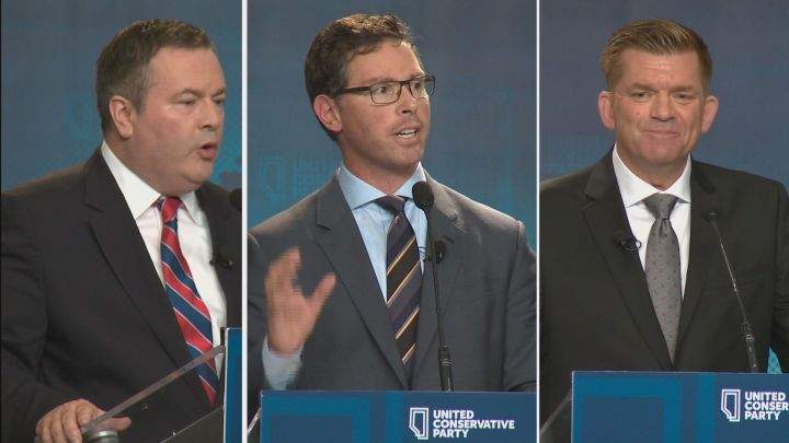 Jason Kenney (left) Doug Schweitzer (centre) and Brian Jean (right) are competing to become the first-ever leader of the UCP.