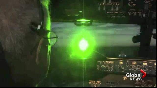 Police in Peterborough are investigating reports of a laser pointer aimed at aircraft flying near the Peterborough Airport.