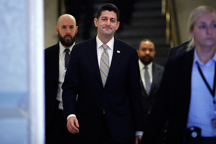 House Speaker Paul Ryan arrives for a meeting with House Republicans and President Donald Trump, Thursday, Nov. 16, 2017, on Capitol Hill in Washington. 