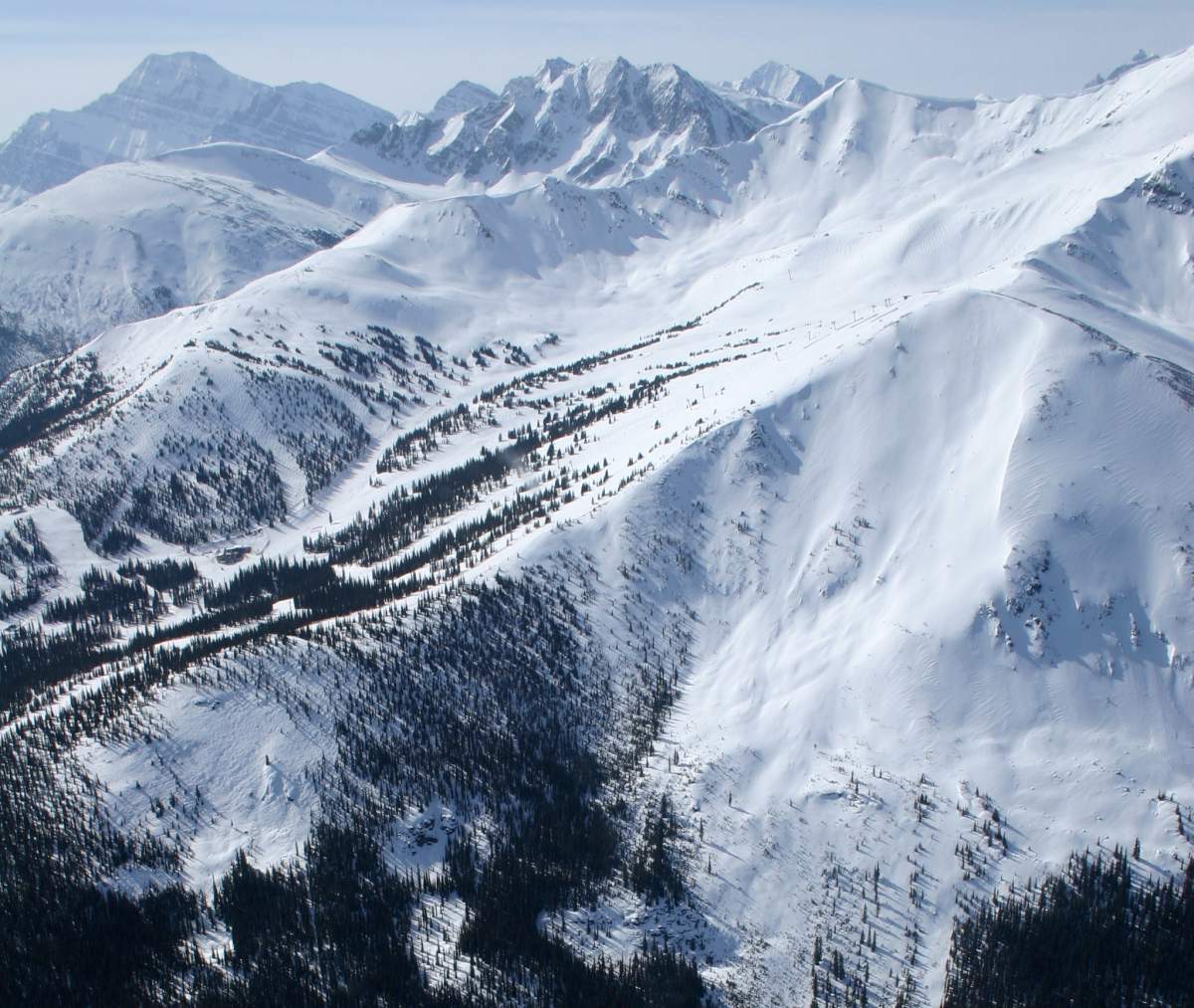 The new Tres Hombres area (lower right side of photo) at Marmot Basin ski and snowboard resort in Jasper National Park, Alberta.