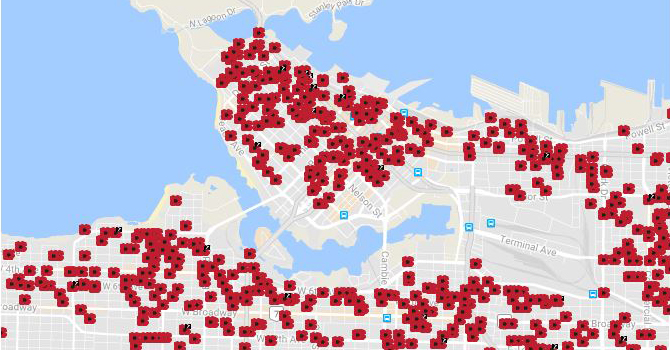 Our Vancouver map shows just over 1,400 homes in the city, for the First World War only. The map shows the limits of early 20th-century Vancouver.