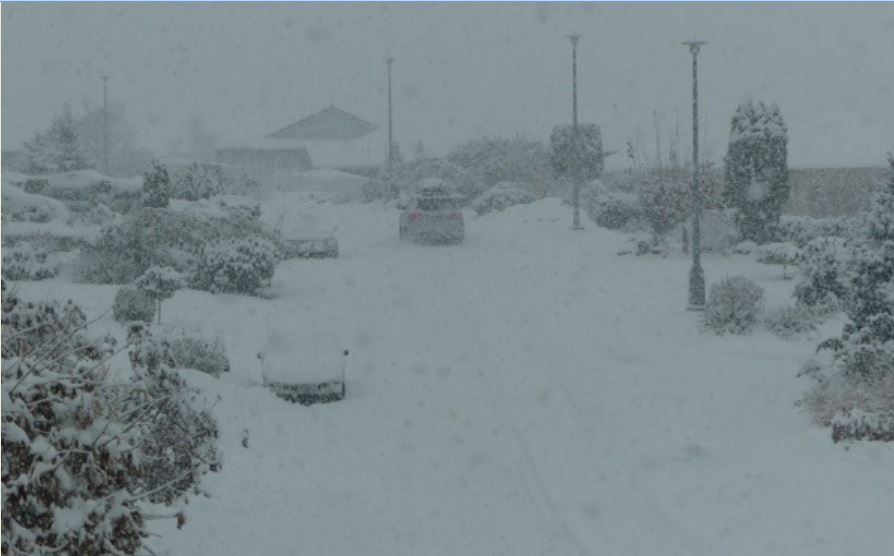 Snow covered roads in Vernon Thursday.