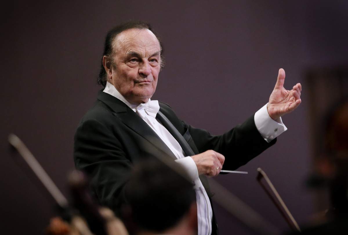 Swiss conductor Charles Dutoit directs the Royal Philharmonic Orchestra while performing George Enescu's Romanian Rhapsody no. 1 in A major op. 11 no.1 the at Grand Palace Concert Hall during the George Enescu International Festival in Bucharest, Romania, late 12 September 2017.
