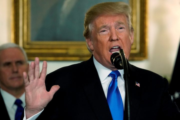 U.S. President Donald Trump delivers remarks recognizing Jerusalem as the capital of Israel at the White House in Washington, U.S. Dec. 6, 2017.  