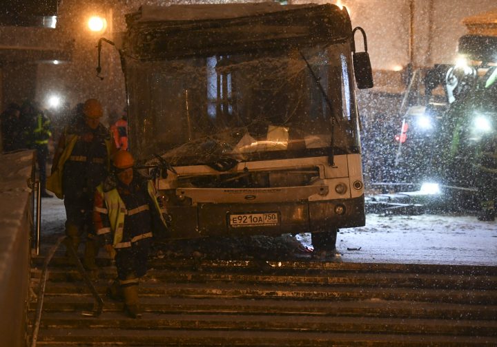 A view shows the scene of an incident involving a passenger bus, which swerved off course and drove into a busy pedestrian underpass, in Moscow, Dec. 25, 2017.