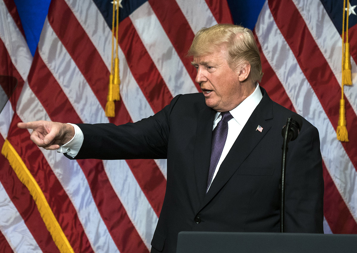 Donald Trump speaks on his 'America First' national security strategy in the Ronald Reagan Building and International Trade Center in Washington.