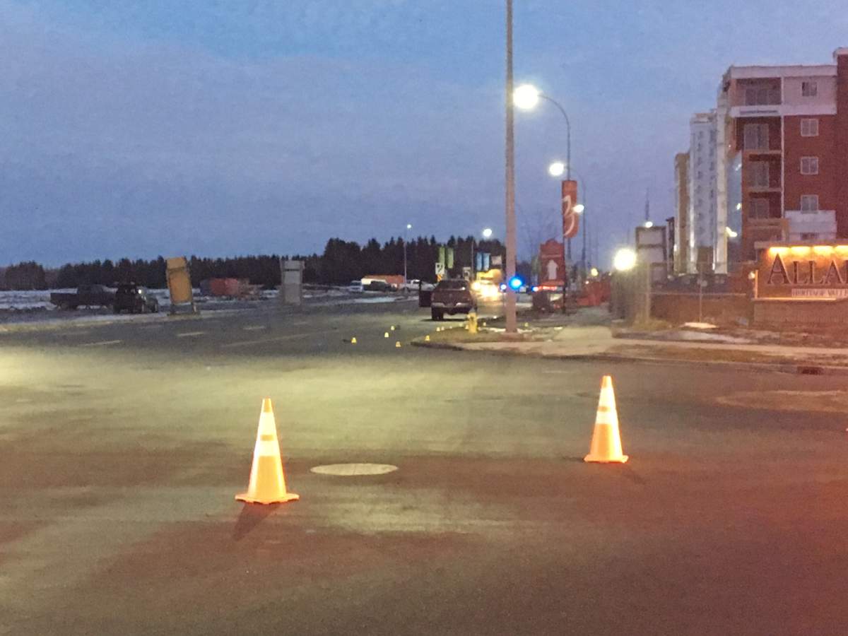 A woman was taken to hospital with life-threatening injuries after being hit by a truck on James Mowatt Trail SW at Desrochers Gate, in southwest Edmonton's Allard neighbourhood. Tuesday, December 12, 2017.