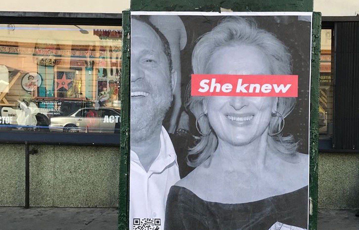 A Meryl Streep “She Knew” poster on a bus shelter in Los Angeles.