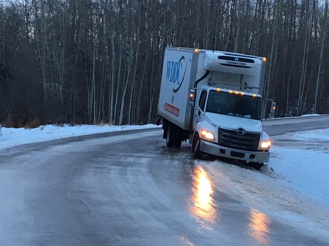 A transport truck in the ditch after losing control on an icy road in Sherwood Park. Overnight rain in the Edmonton region created treacherous conditions on area roads Friday morning.  Friday, December 15, 2017.
