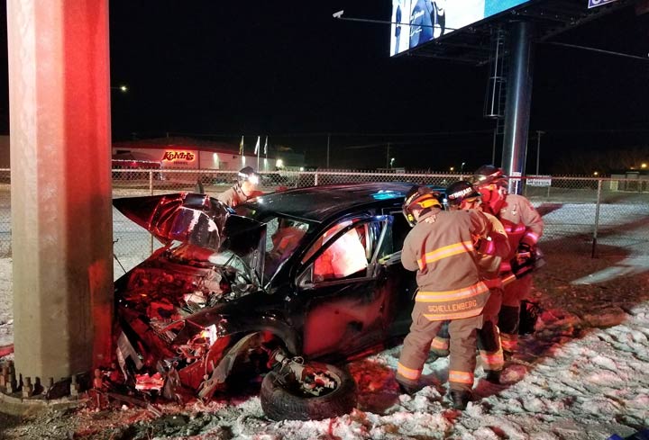 Members of the Saskatoon Fire Department used hydraulic rescue tools to free a driver from a van on Circle Drive.