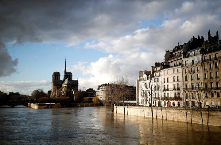 The rear of the Notre Dame Cathedral in Paris is seen as the muddy Seine River covers its banks after days of almost non-stop rain causes flooding Paris.