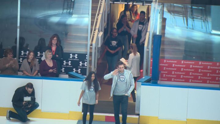 The Edmonton Oilers’ Leon Draisaitl helps launch the 2018 edition of the Hockey Helps Kids Charity Cup Challenge.