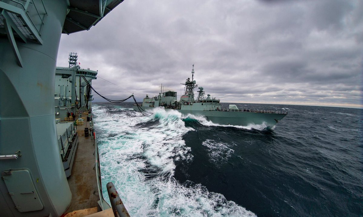 FILE - MS Asterix transfers fuel for the first time to HMCS Toronto on Jan. 15, 2017.
