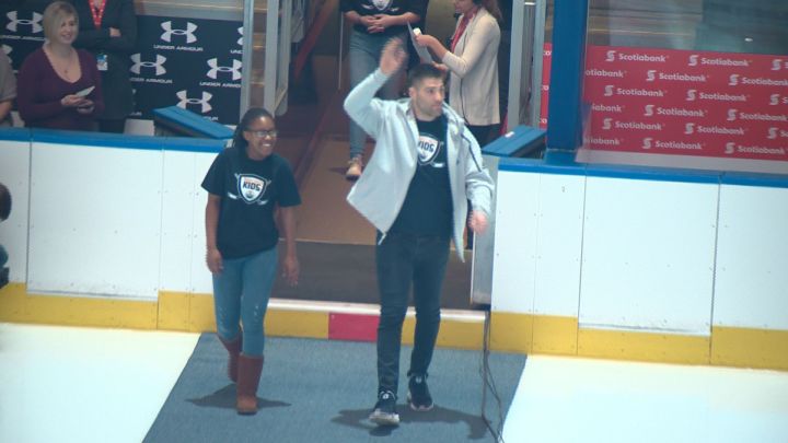 The Edmonton Oilers’ Patrick Maroon helps launch the 2018 edition of the Hockey Helps Kids Charity Cup Challenge.