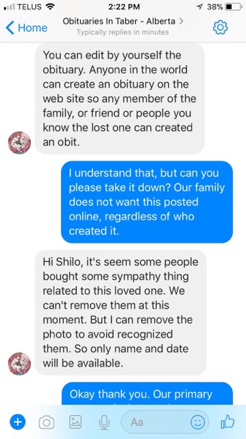 The Zeller family’s Facebook correspondence with Afterlife.