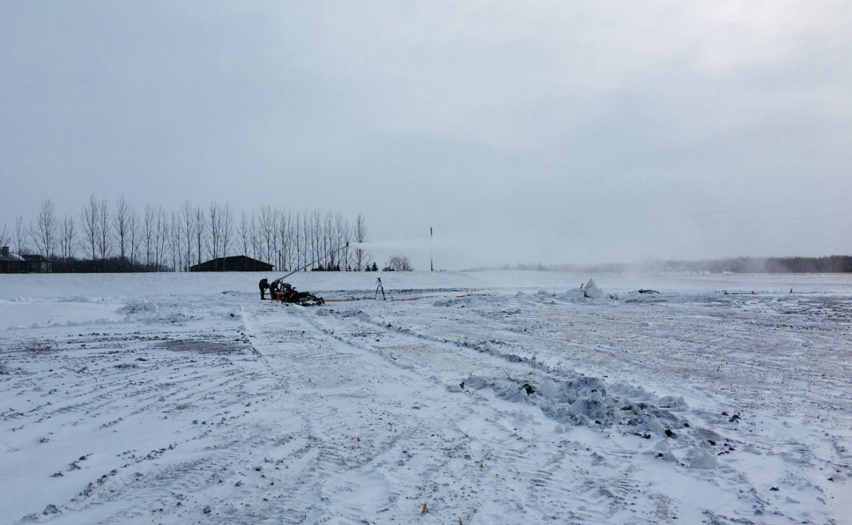 A look at snow being made at A Maze In Corn. 