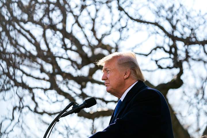U.S. President Donald J. Trump addresses March for Life participants and pro-life leaders via teleconference from the Rose Garden of the White House in Washington, DC, USA, 19 January 2018.