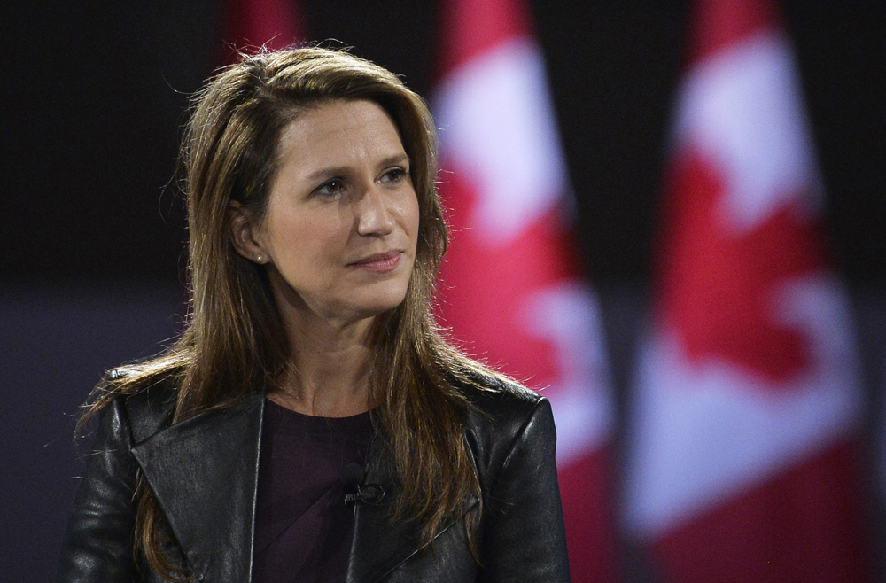 Ontario PC leadership candidate Caroline Mulroney speaks to reporters in Ottawa on February 9, 2018.
