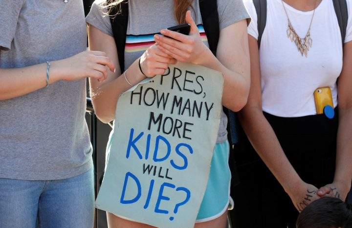 Students who walked out of their Montgomery County, Maryland, schools protest against gun violence in front of the White House, Feb. 21, 2018.