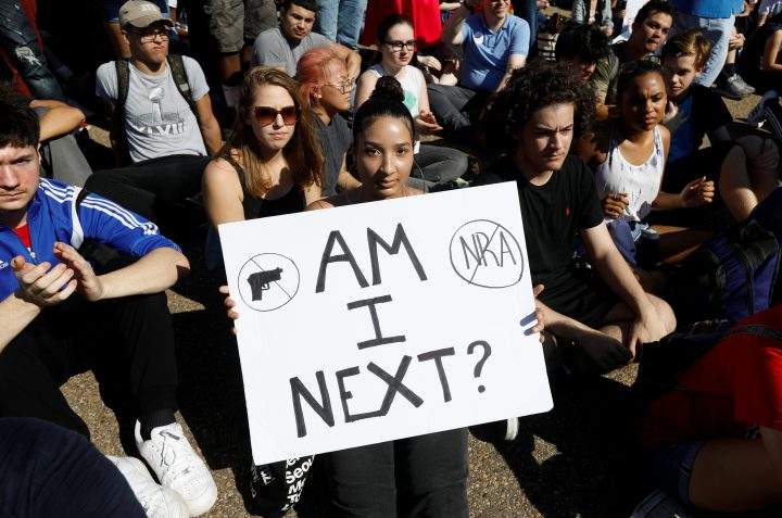 Students call for action on gun violence during a protest outside the White House.