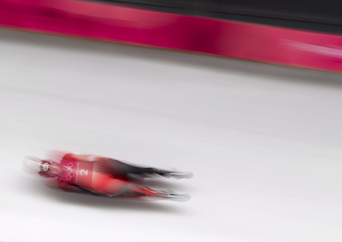 Canadian luger Alex Gough, of Calgary, speeds down the track during a training run at the Olympic sliding centre prior to the start of the Pyeongchang 2018 Winter Olympic Games in South Korea, Thursday, Feb. 8, 2018. THE