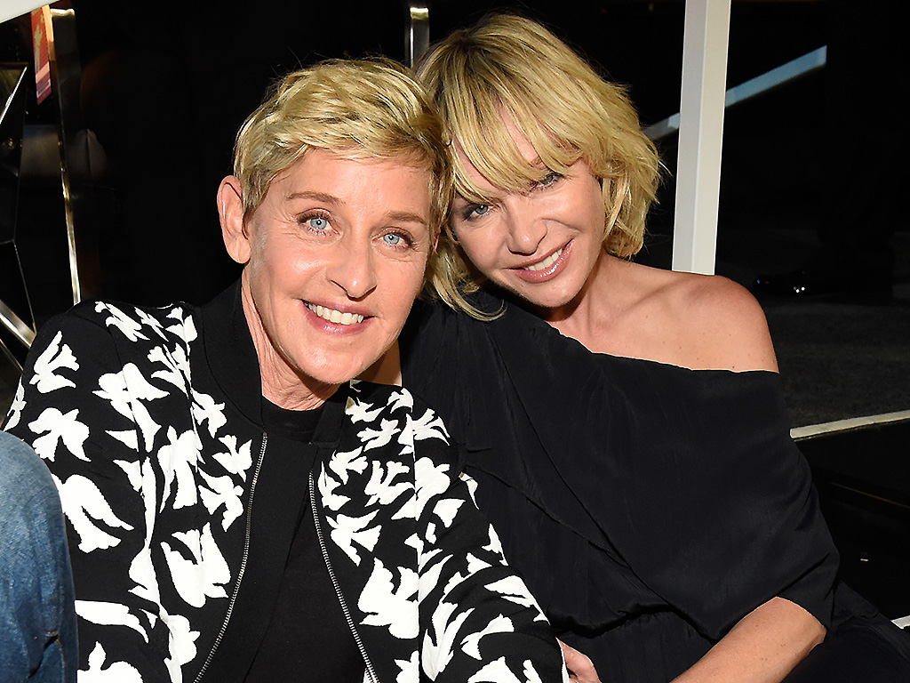 Ellen DeGeneres (L) and Portia de Rossi attend the 2017 MTV Video Music Awards at The Forum on August 27, 2017 in Inglewood, Calif.